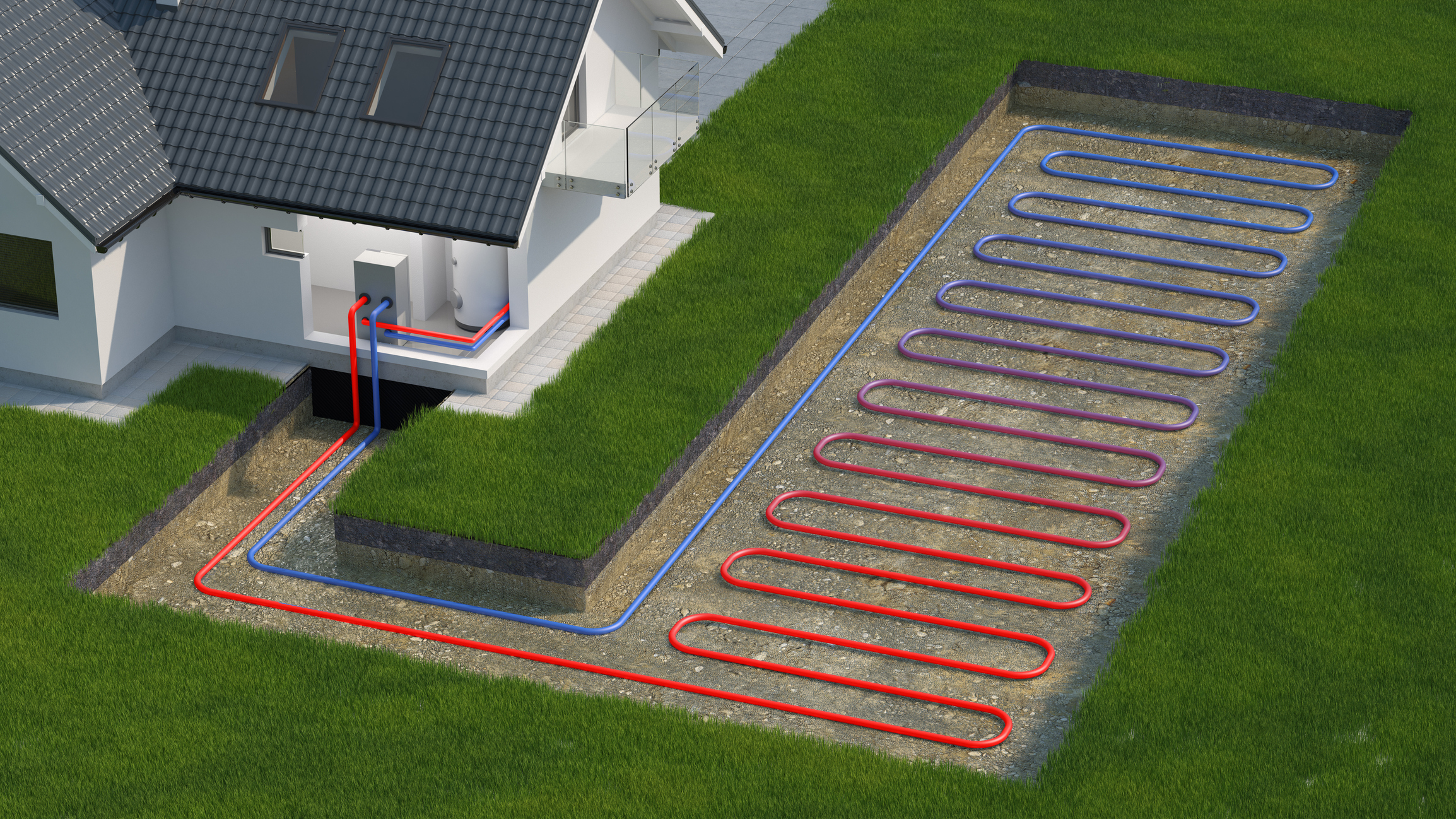 Graphic of a geothermal heating system installed at a Michigan home