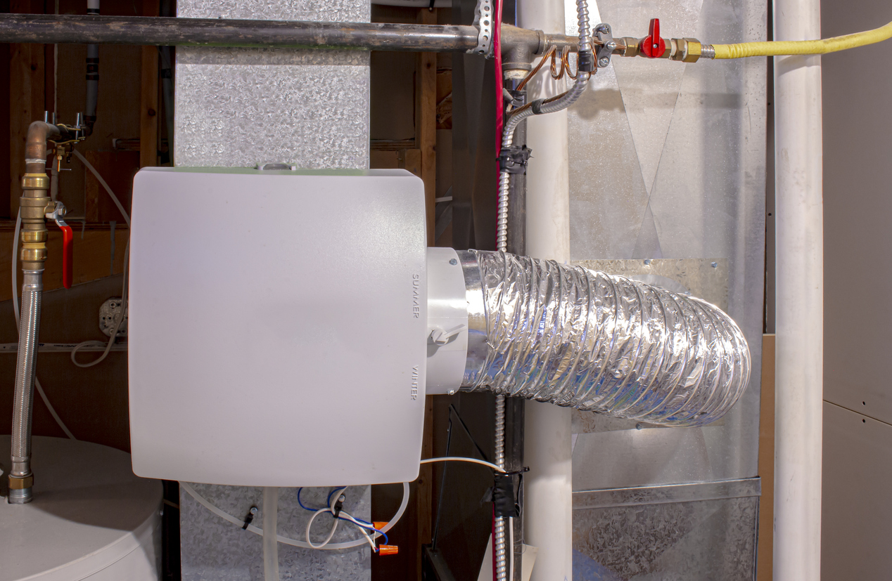 Whole-home humidifier installed in residential basement